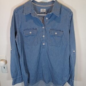 Ridgecut Toughwear Shirt Women Large Blue Denim Popover Workwear Utility Rugged